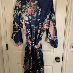 Silk Kimono with Floral Peacock Design